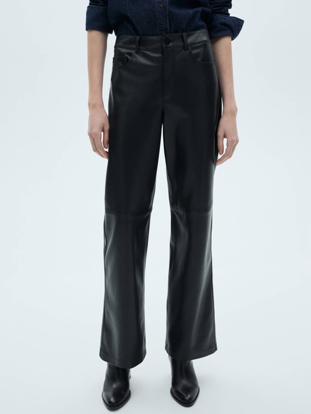 MNG Size 10 Black Faux Leather Straight Wide Leg Pants